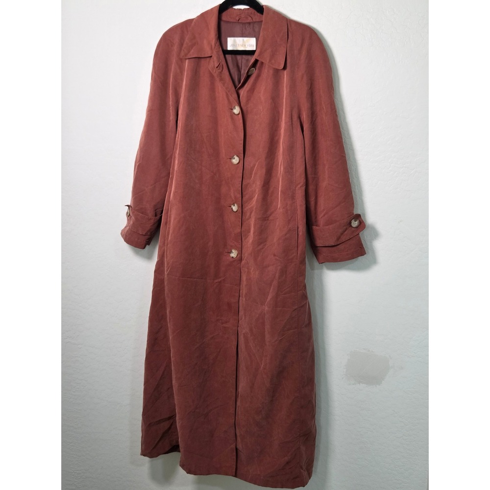Jones New York Vintage Terracotta Rust Duster Coat Longline Trench Sueded Lined
